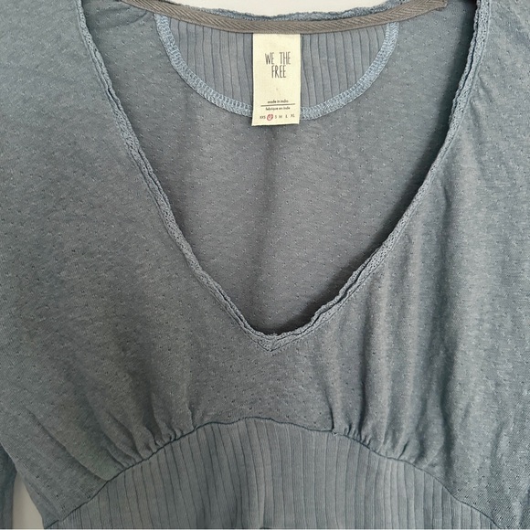 Free People We The Free Blue Cotton Linen Blend V-Neck Empire Waist Top XS - Picture 12 of 16